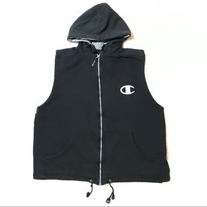 Men’s Champion Black Hoodie Vest Script Zip Up Gym